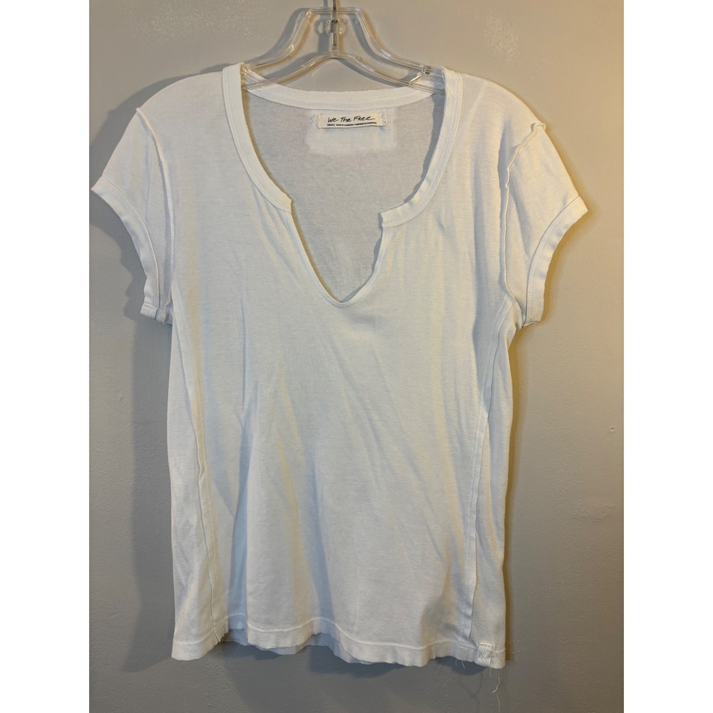 WE THE FREE White Short Sleeve Tee Shirt S Split Neck